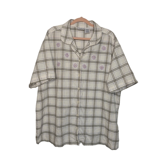 22W/24W Vintage 90s Plaid Embroidered Button-Up Shirt Boho Western Cottagecore - Picture 3 of 11